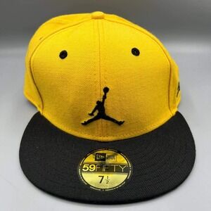 Air Jordan Hat Men 7‎ 1/2 Yellow Black Embroidered 59Fifty New Era Fitted Cap